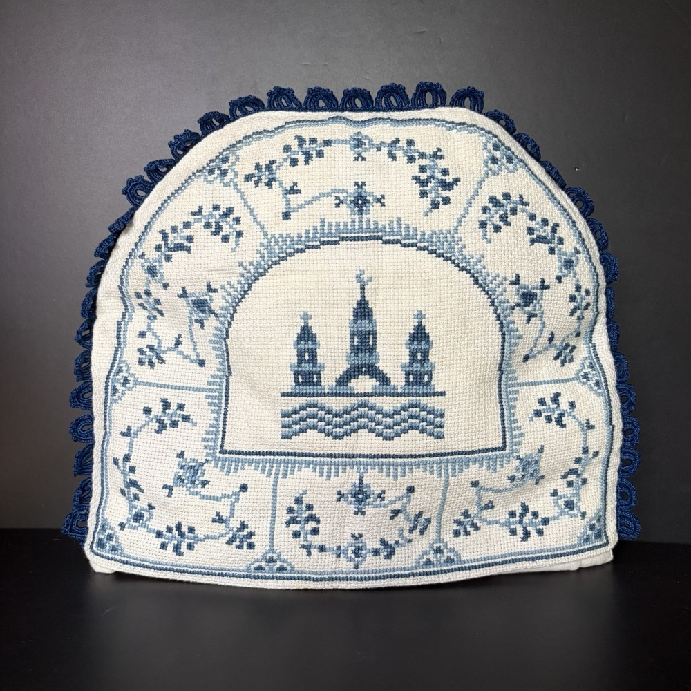 Handmade Needlepoint Dutch-style Teapot Cozy Cottagecore Grandma Cozy Country